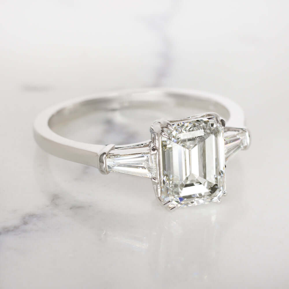 2.45ct GIA CERTIFIED J VVS1 DIAMOND ENGAGEMENT RING PLATINUM EMERALD CUT 2.5ct Ivy & Rose