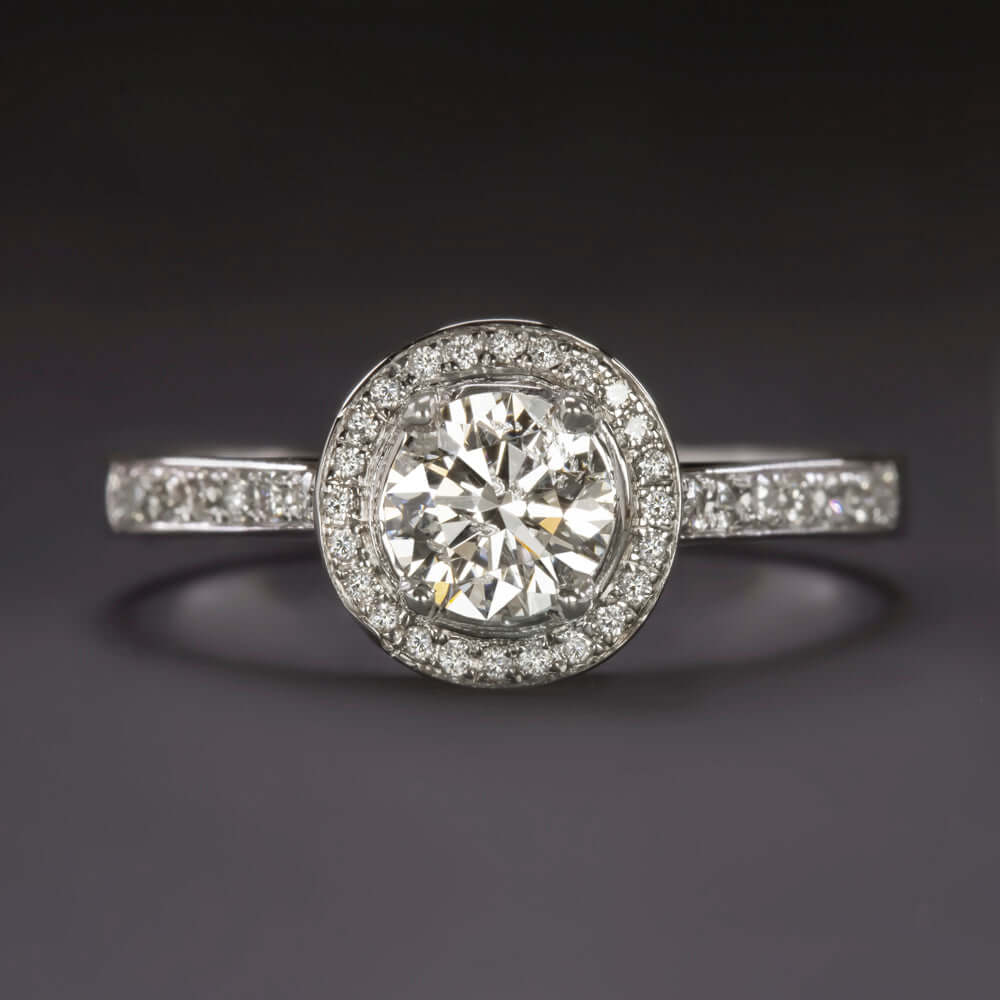 F-G SI2 0.87ct DIAMOND HALO ENGAGEMENT RING 18k WHITE GOLD NATURAL ROUND CUT
