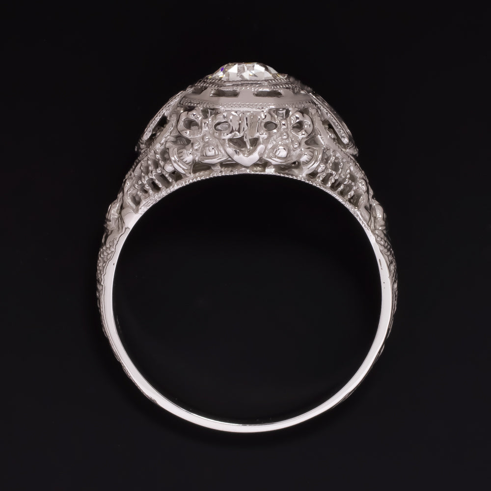 VINTAGE G-H VS1 DIAMOND ENGAGEMENT RING 18k WHITE GOLD FILIGREE ART DECO 1920 Ivy & Rose