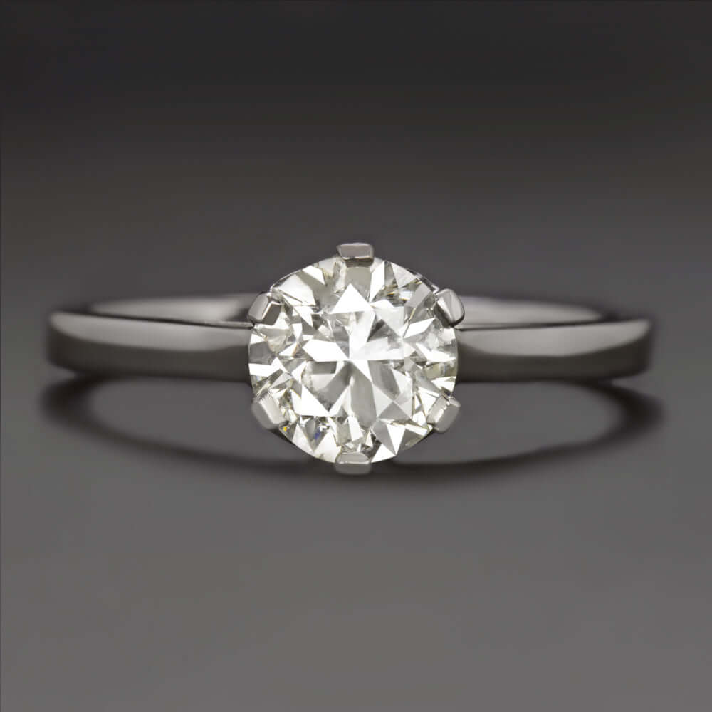 1 CARAT OLD EUROPEAN CUT DIAMOND ENGAGEMENT RING PLATINUM SOLITAIRE VINTAGE 1ct