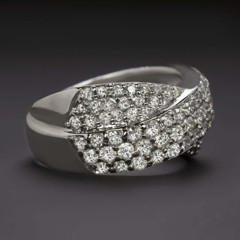 2 CARAT DIAMOND CRISS CROSS BAND WIDE COCKTAIL RING 6gm WHITE GOLD NATURAL 2ct