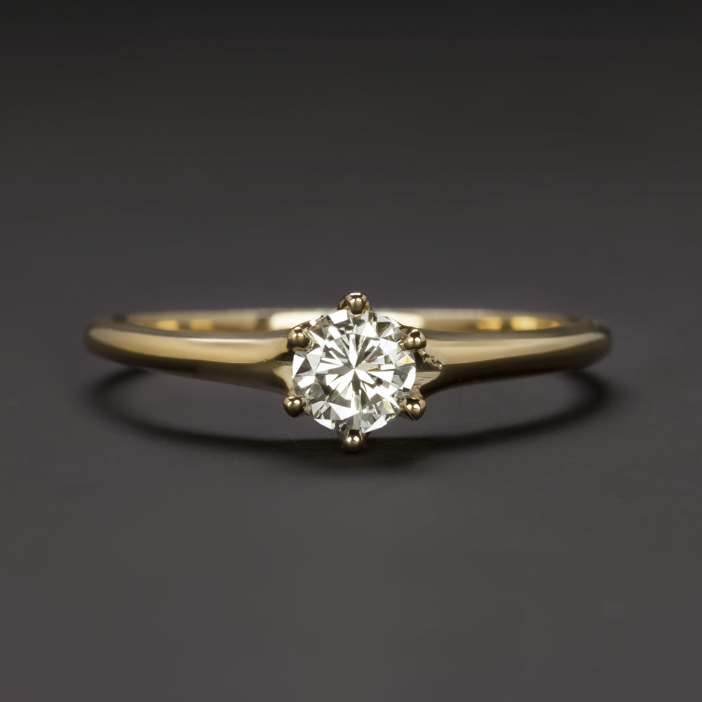 VINTAGE GIA CERTIFIED VS2 DIAMOND ENGAGEMENT RING ROUND YELLOW GOLD SOLITAIRE