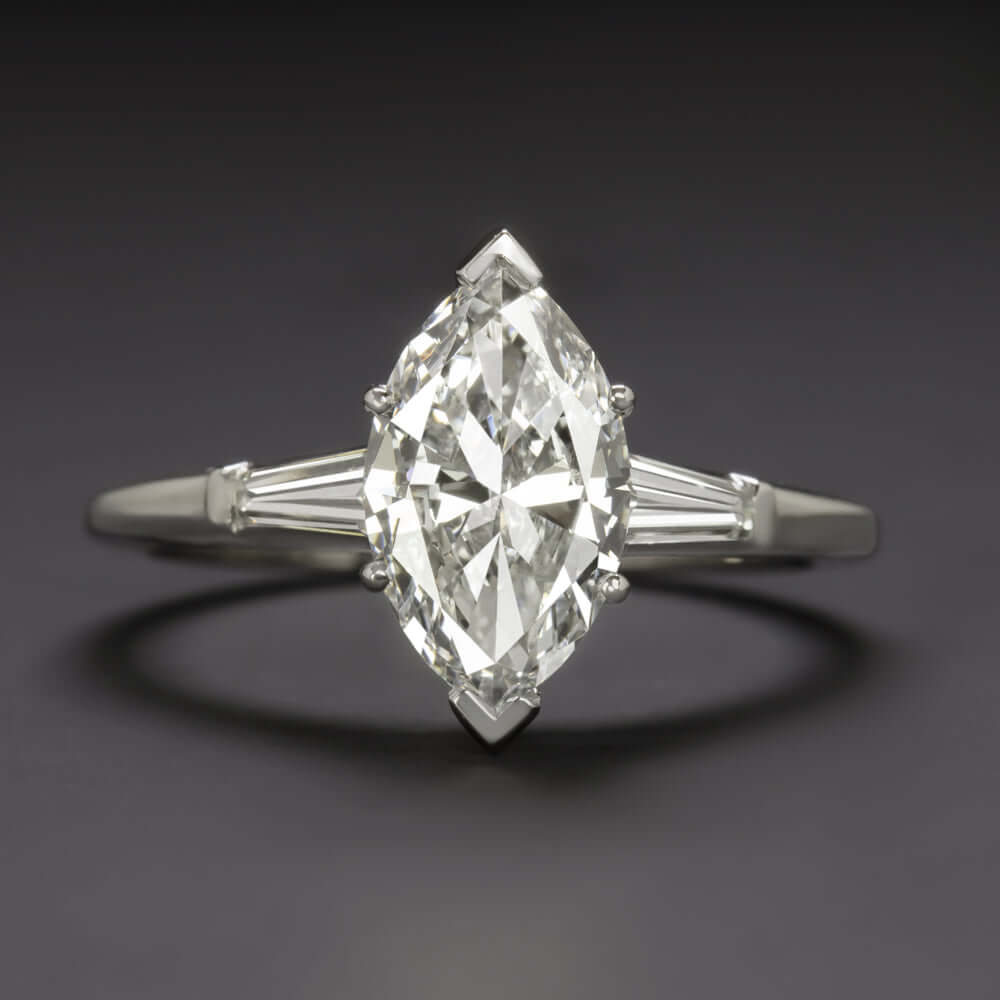 1.68ct GIA CERTIFIED G SI2 DIAMOND ENGAGEMENT RING PLATINUM MARQUISE CUT 3 STONE