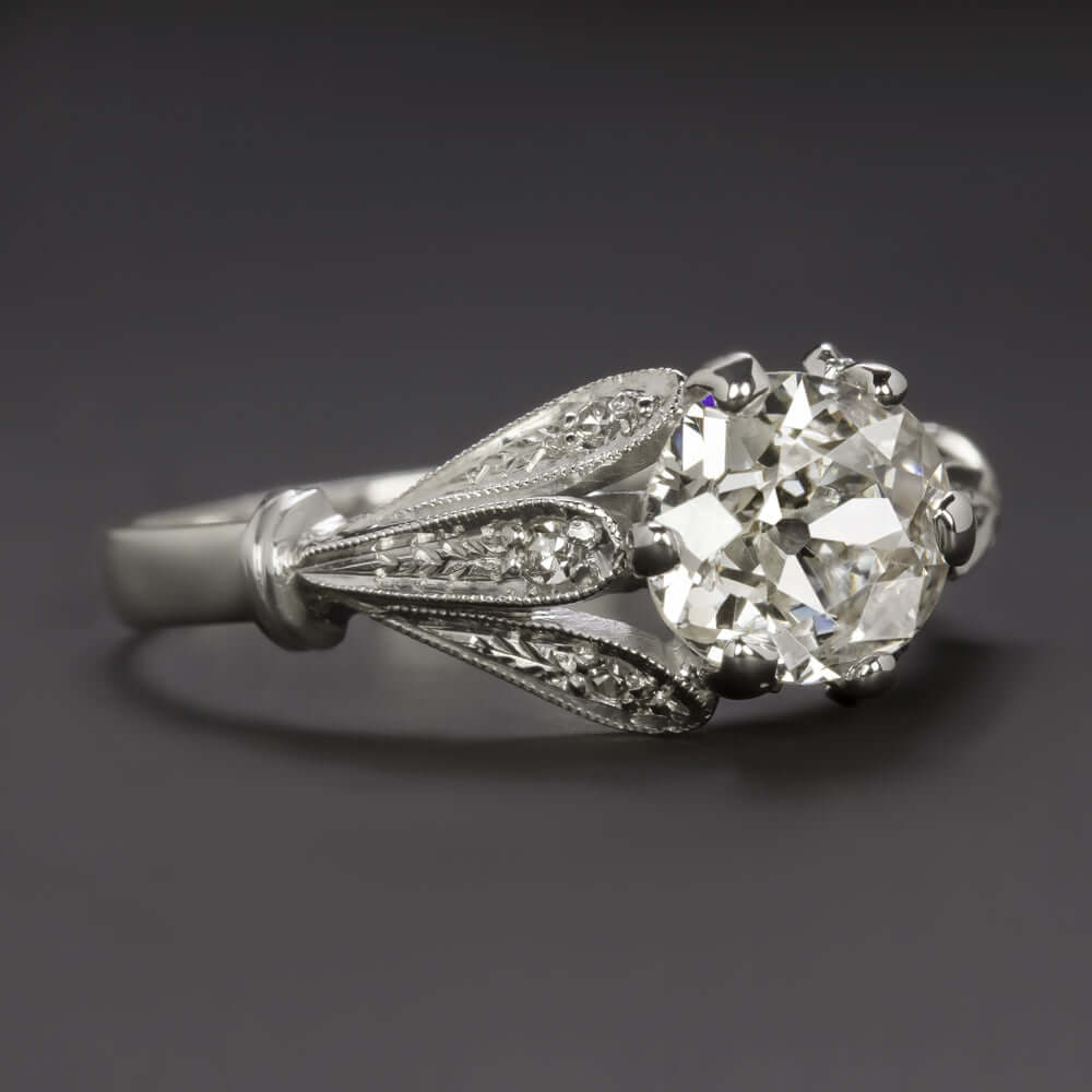 1.39c CERTIFIED H-I SI1 OLD MINE CUT DIAMOND ENGAGEMENT RING 18k VINTAGE ANTIQUE