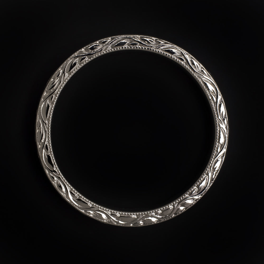 HAND ENGRAVED PLATINUM WEDDING BAND VINTAGE STYLE STACKING RING ART DECO STYLE