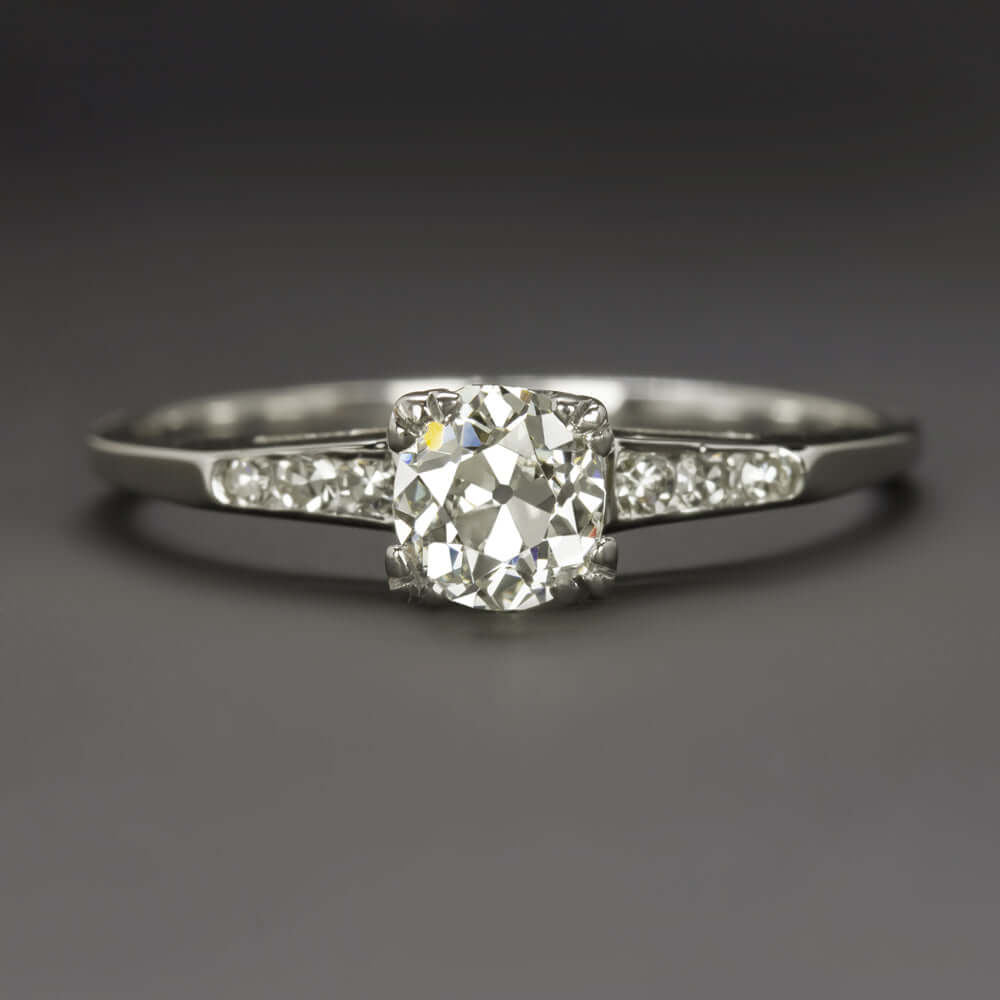 0.71ct VINTAGE H VS1 OLD MINE CUT DIAMOND 18K ENGAGEMENT RING WHITE GOLD ANTIQUE