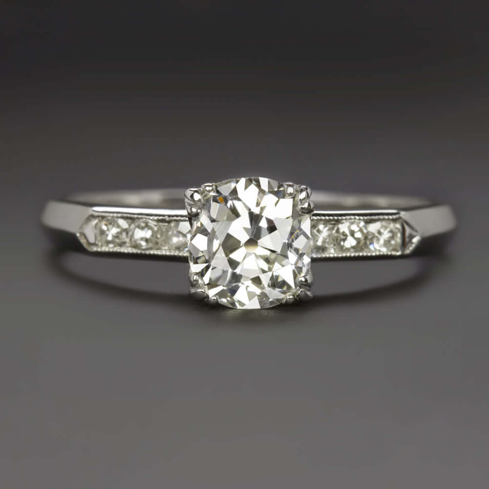 1 CARAT VINTAGE OLD MINE CUT DIAMOND 18K ENGAGEMENT RING WHITE GOLD ANTIQUE 1ct