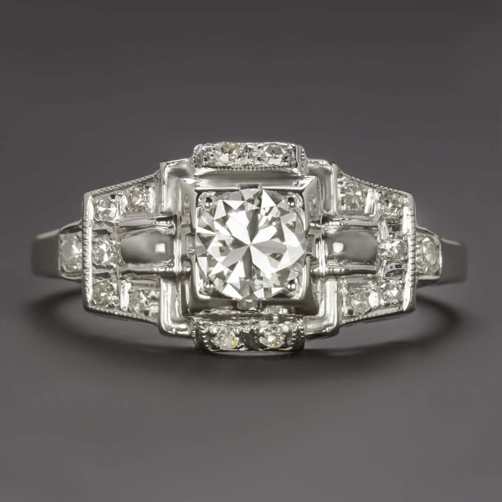 ART DECO OLD CUT DIAMOND ENGAGEMENT RING 18k WHITE GOLD COCKTAIL VINTAGE ESTATE