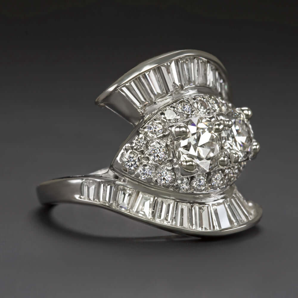 4 CARAT OLD EUROPEAN CUT DIAMOND COCKTAIL RING MOI ET TOI PLATINUM BYPASS ESTATE