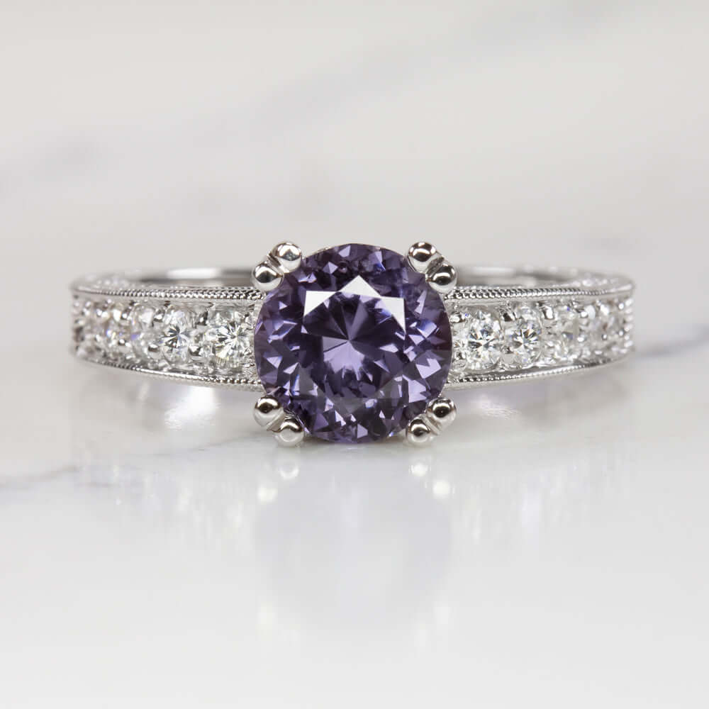 2 CARAT PURPLE SPINEL NATURAL DIAMOND RING 14k WHITE GOLD VINTAGE STYLE COCKTAIL