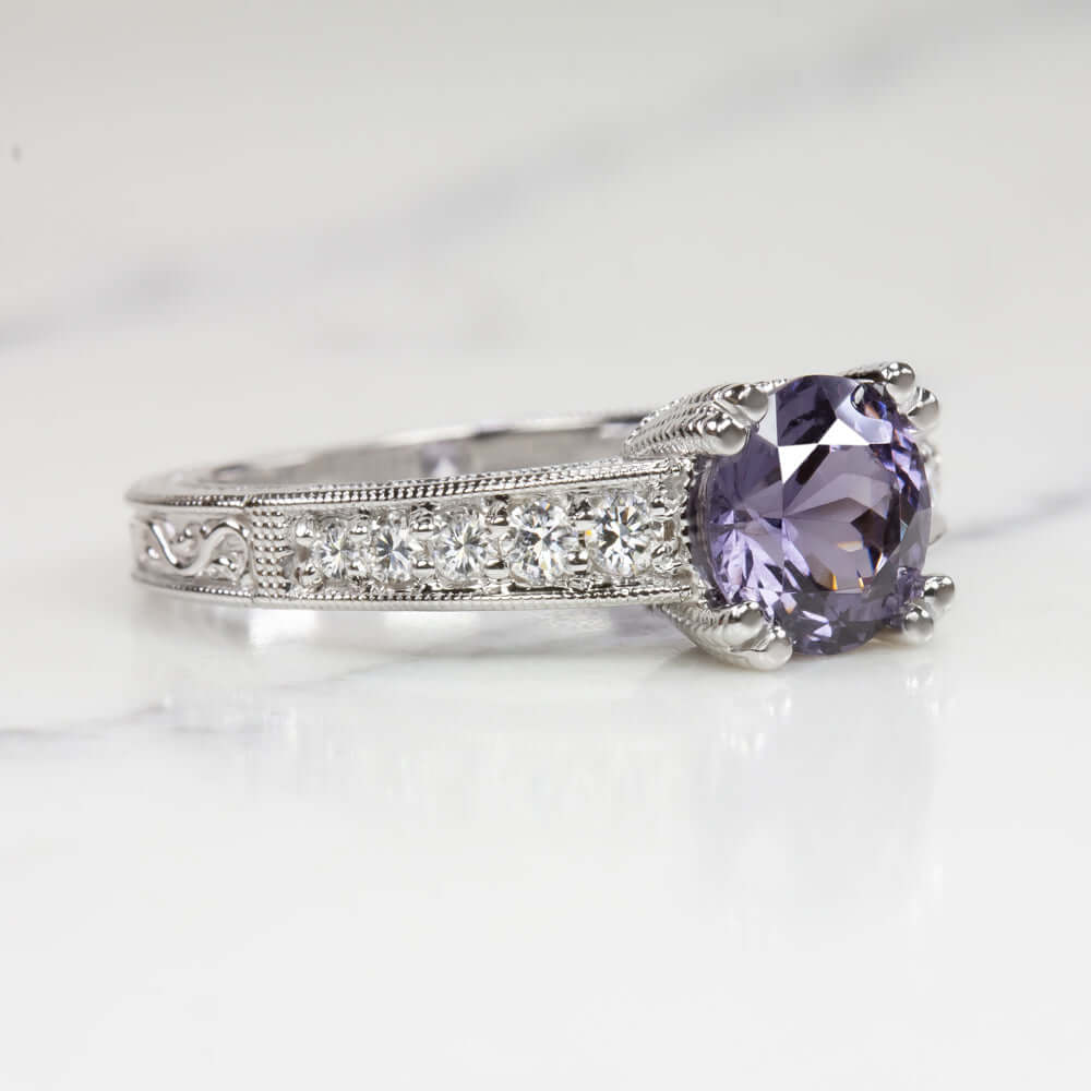 2 CARAT PURPLE SPINEL NATURAL DIAMOND RING 14k WHITE GOLD VINTAGE STYLE COCKTAIL