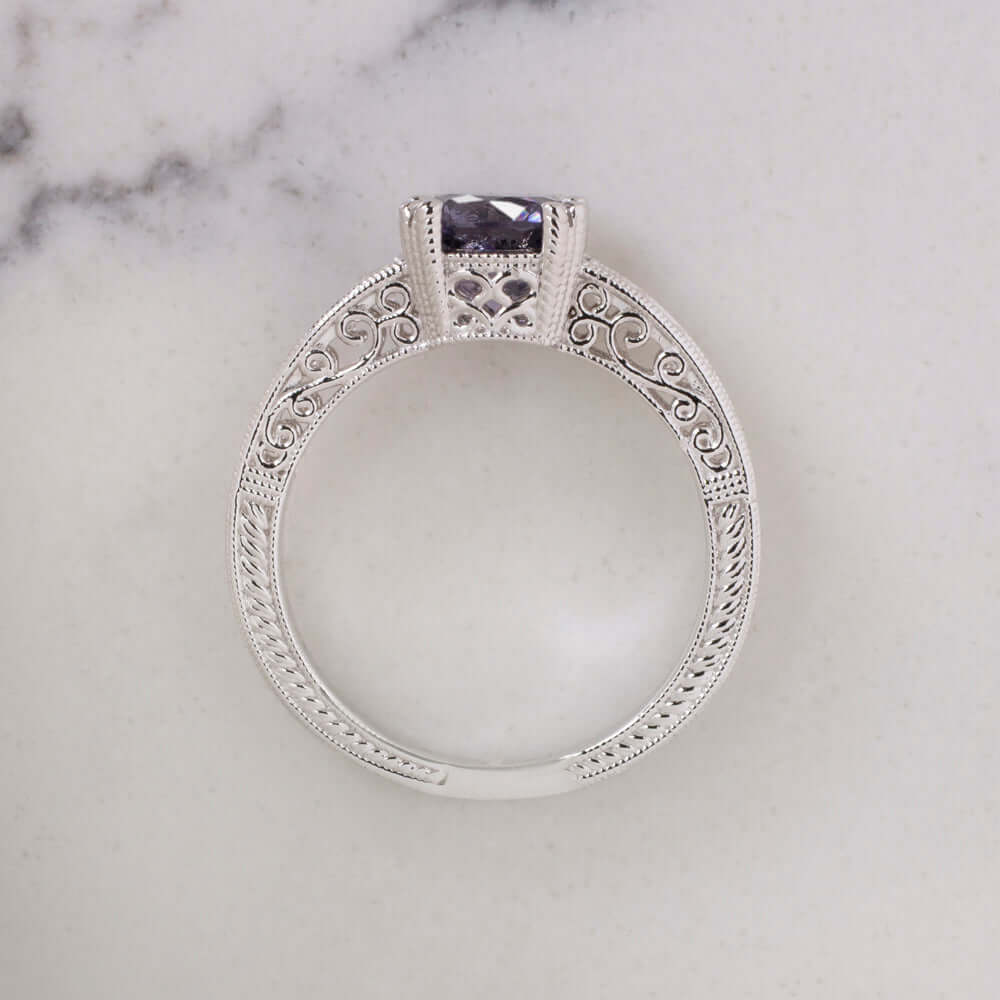2 CARAT PURPLE SPINEL NATURAL DIAMOND RING 14k WHITE GOLD VINTAGE STYLE COCKTAIL