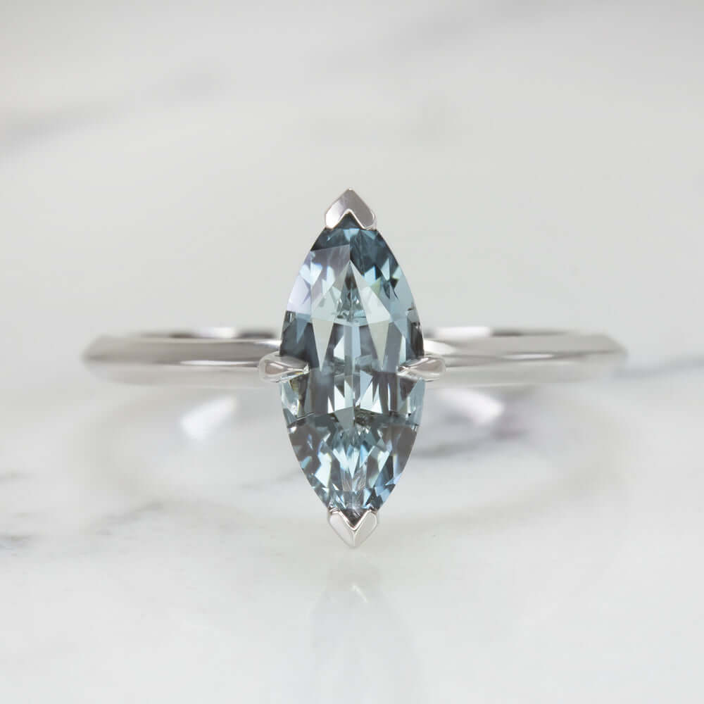 BLUE SPINEL SOLITAIRE RING WHITE GOLD MARQUISE CUT NATURAL COCKTAIL ENGAGEMENT Ivy & Rose
