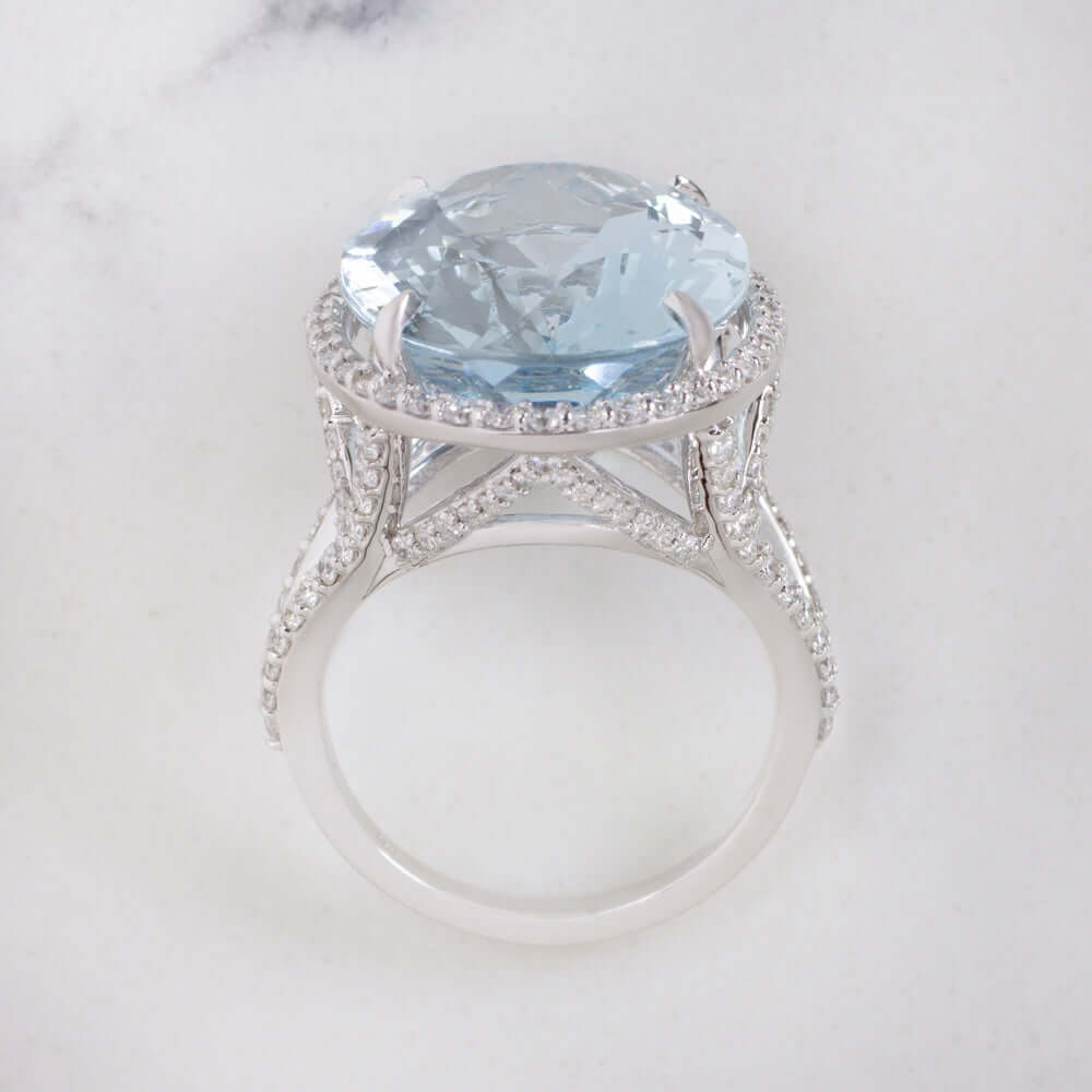 17.2c AQUAMARINE DIAMOND COCKTAIL RING NATURAL BIG STATEMENT WHITE GOLD OVAL BIG