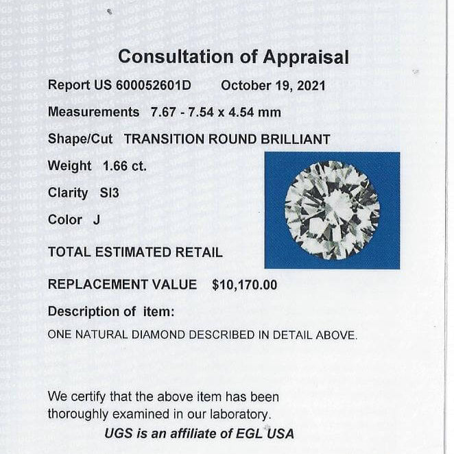 1.66ct CERTIFIED J SI OLD EUROPEAN CUT DIAMOND VINTAGE ANTIQUE NATURAL LOOSE OEC