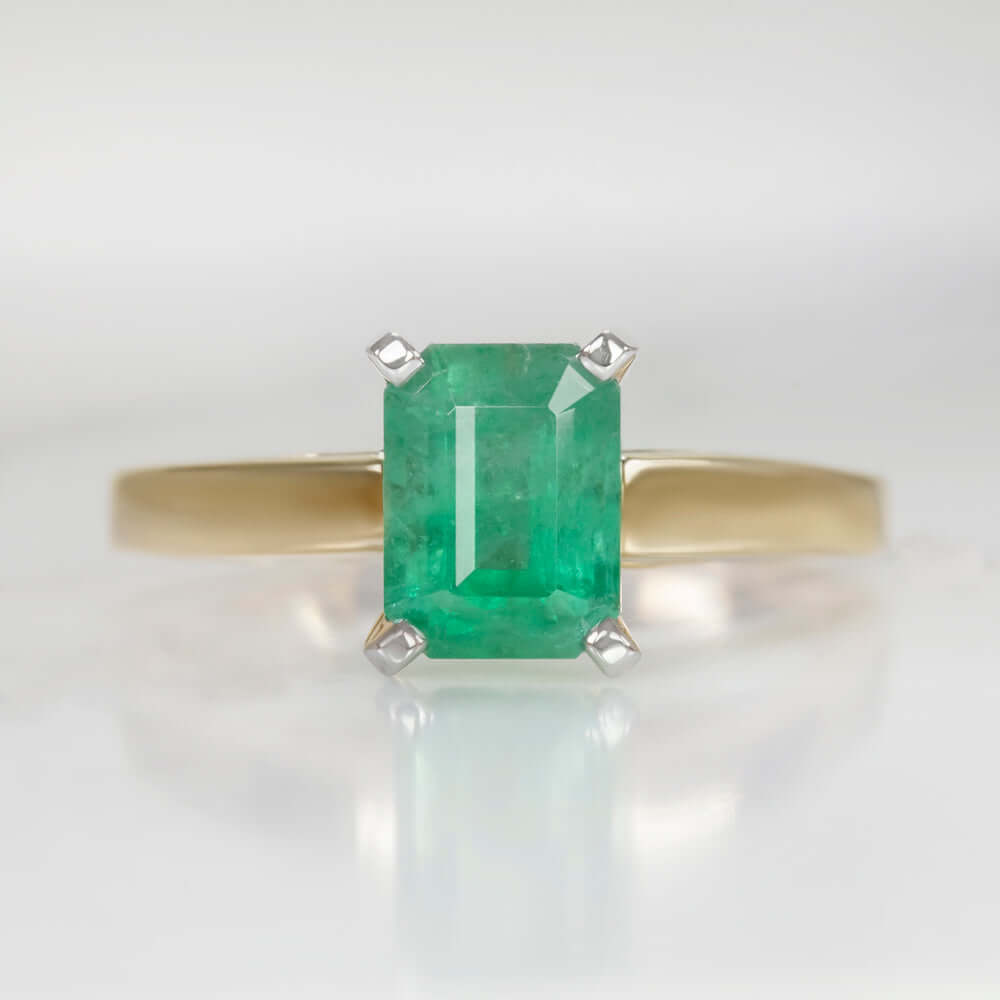 1.68ct EMERALD SOLITAIRE RING 2 TONE 14k GOLD NATURAL GREEN COCKTAIL ENGAGEMENT