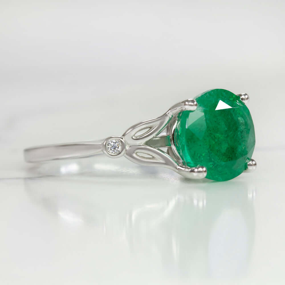 3 CARAT ROUND CUT EMERALD RING 14k WHITE GOLD NATURAL CLASSIC 3ct GREEN