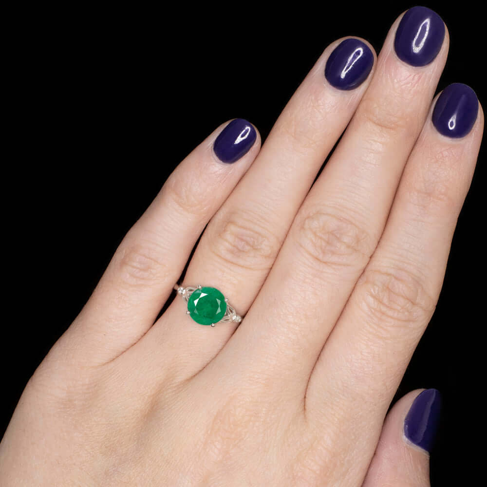 3 CARAT ROUND CUT EMERALD RING 14k WHITE GOLD NATURAL CLASSIC 3ct GREEN