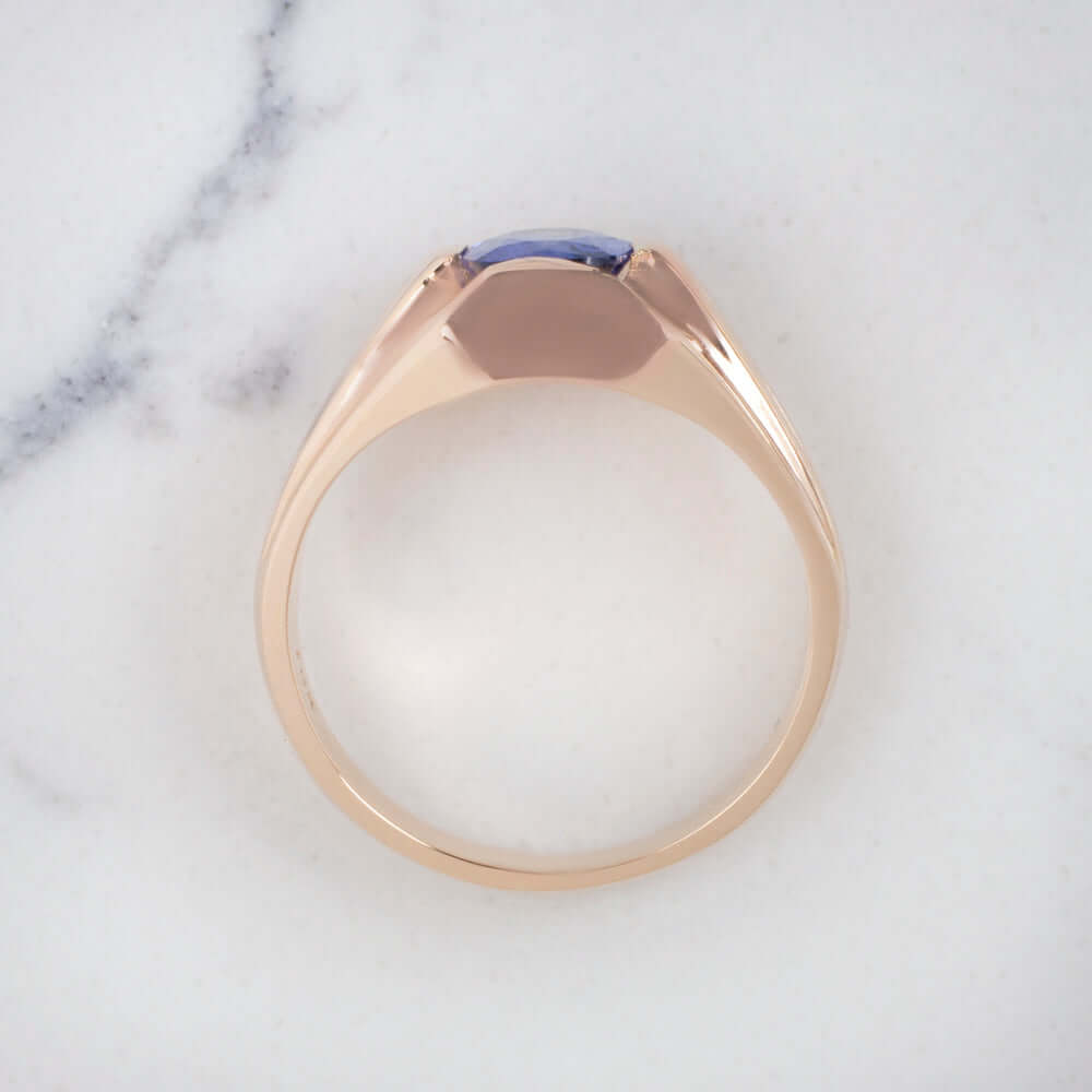 ART DECO SAPPHIRE SOLITAIRE RING 18k ROSE GOLD WIDE BAND VINTAGE ANTIQUE CUSHION