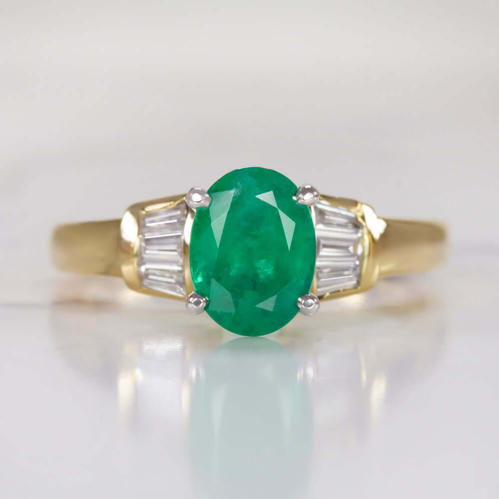 1.4ct MINAS GERIAS EMERALD DIAMOND RING 18K YELLOW GOLD OVAL SHAPE CUT COCKTAIL