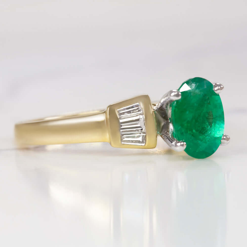 1.4ct MINAS GERIAS EMERALD DIAMOND RING 18K YELLOW GOLD OVAL SHAPE CUT COCKTAIL