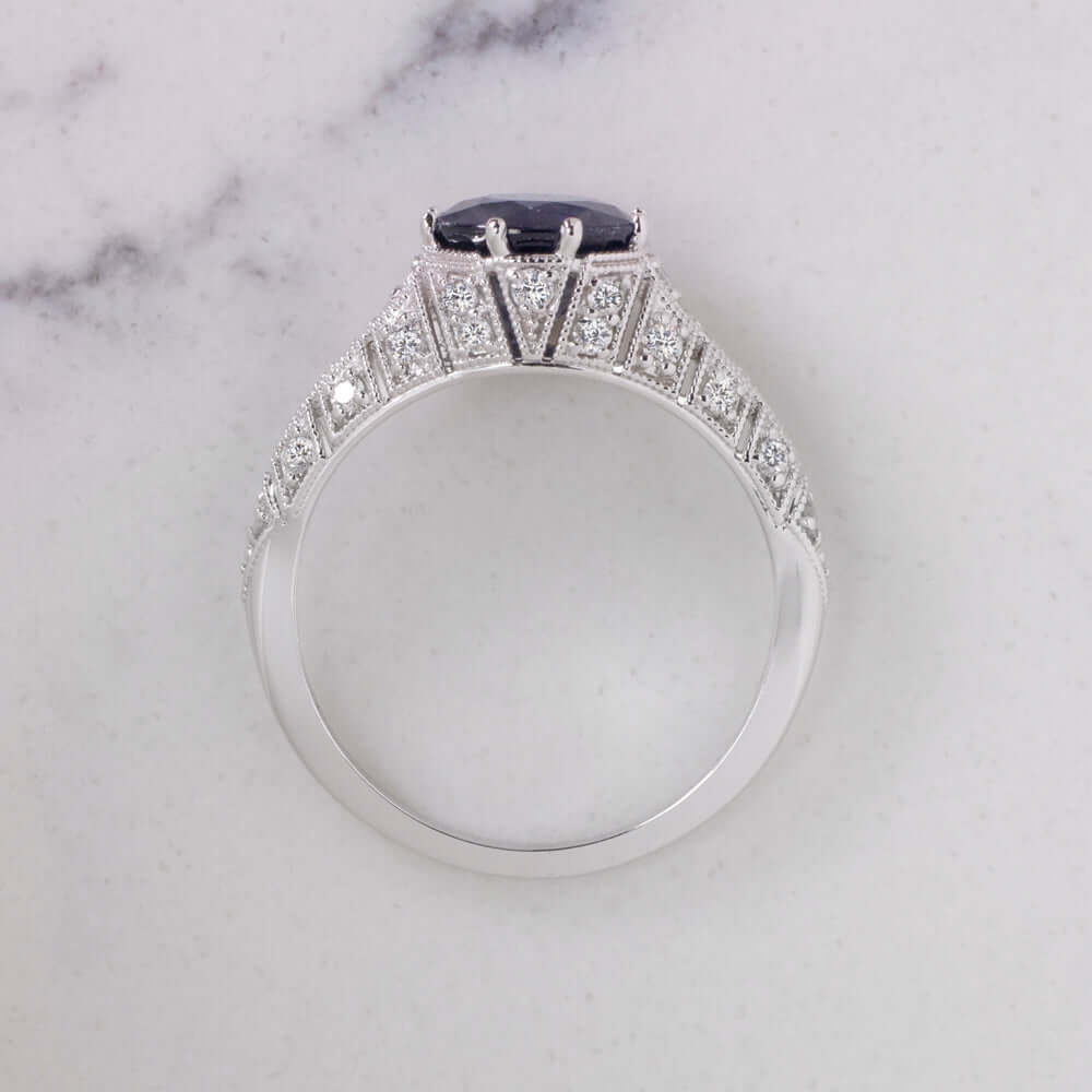 2.06ct ROUND CUT SAPPHIRE DIAMOND RING VINTAGE ANTIQUE WHITE GOLD NATURAL BLUE