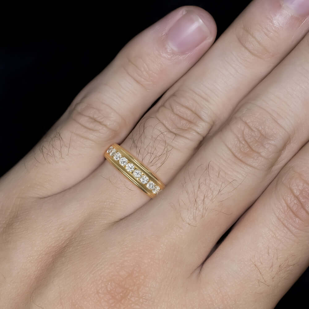 3/4 CARAT NATURAL DIAMOND WEDDING BAND 6.2gm 14K YELLOW GOLD MENS RING NATURAL