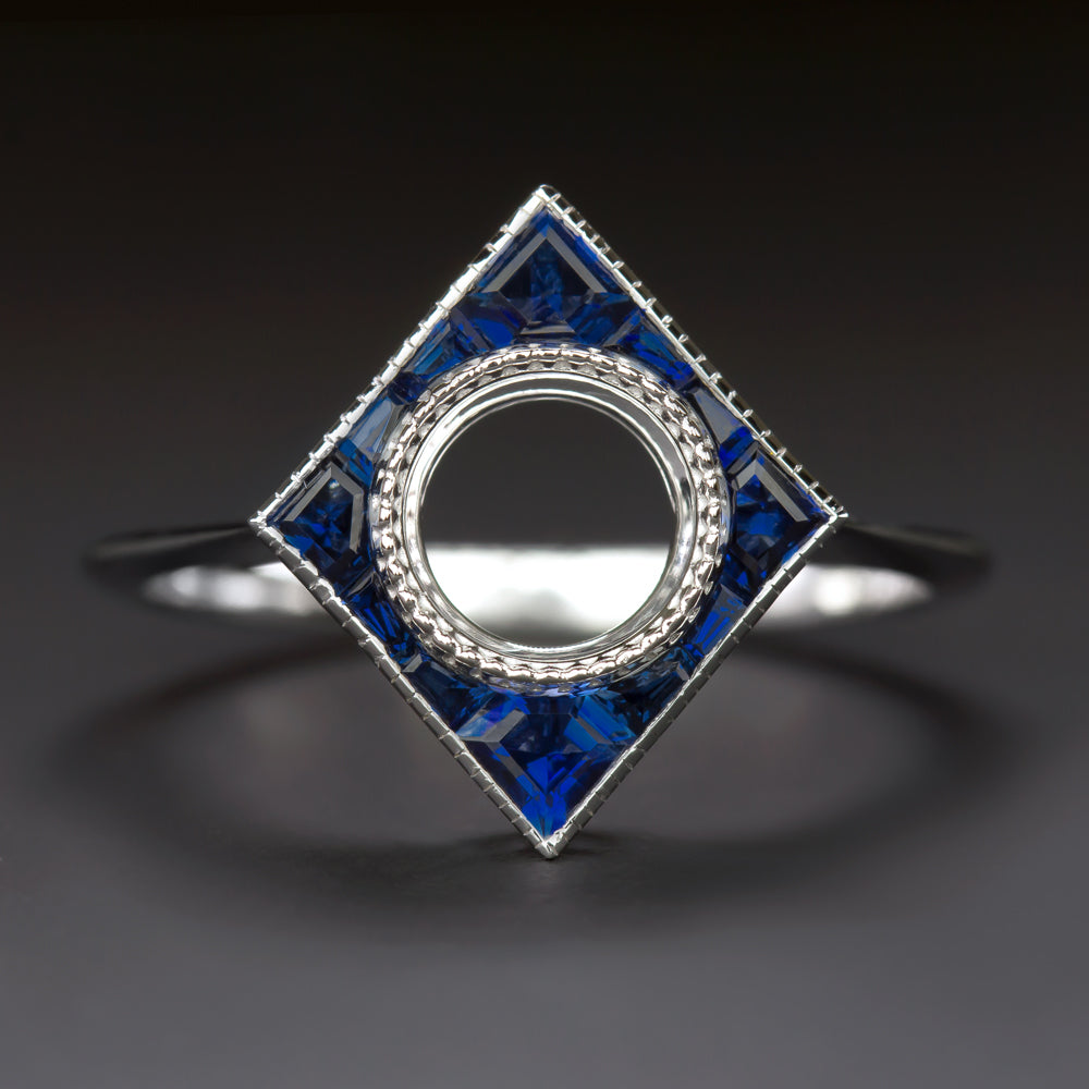 SAPPHIRE 6.4mm ROUND ENGAGEMENT RING SETTING MOUNT ART DECO STYLE CALIBRE CUT