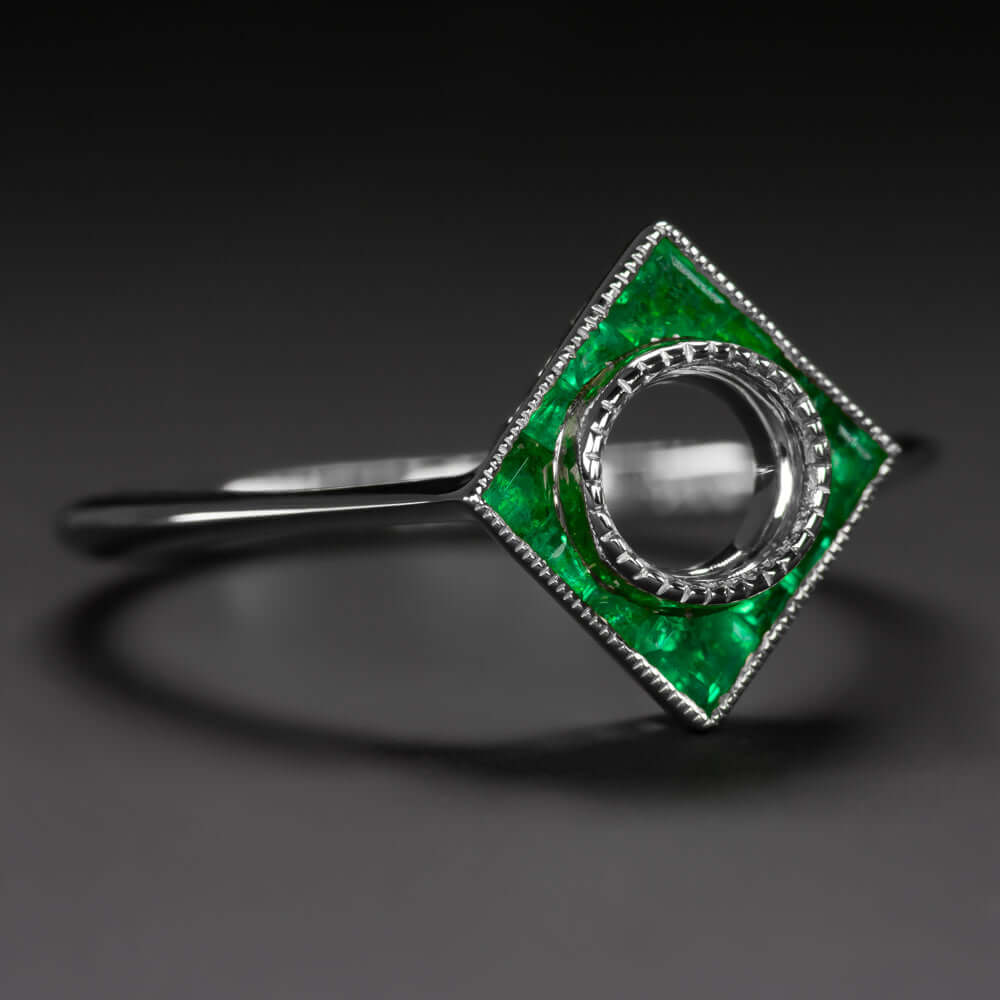 EMERALD 5mm ROUND ENGAGEMENT RING SETTING MOUNT VINTAGE STYLE ART DECO CALIBRE