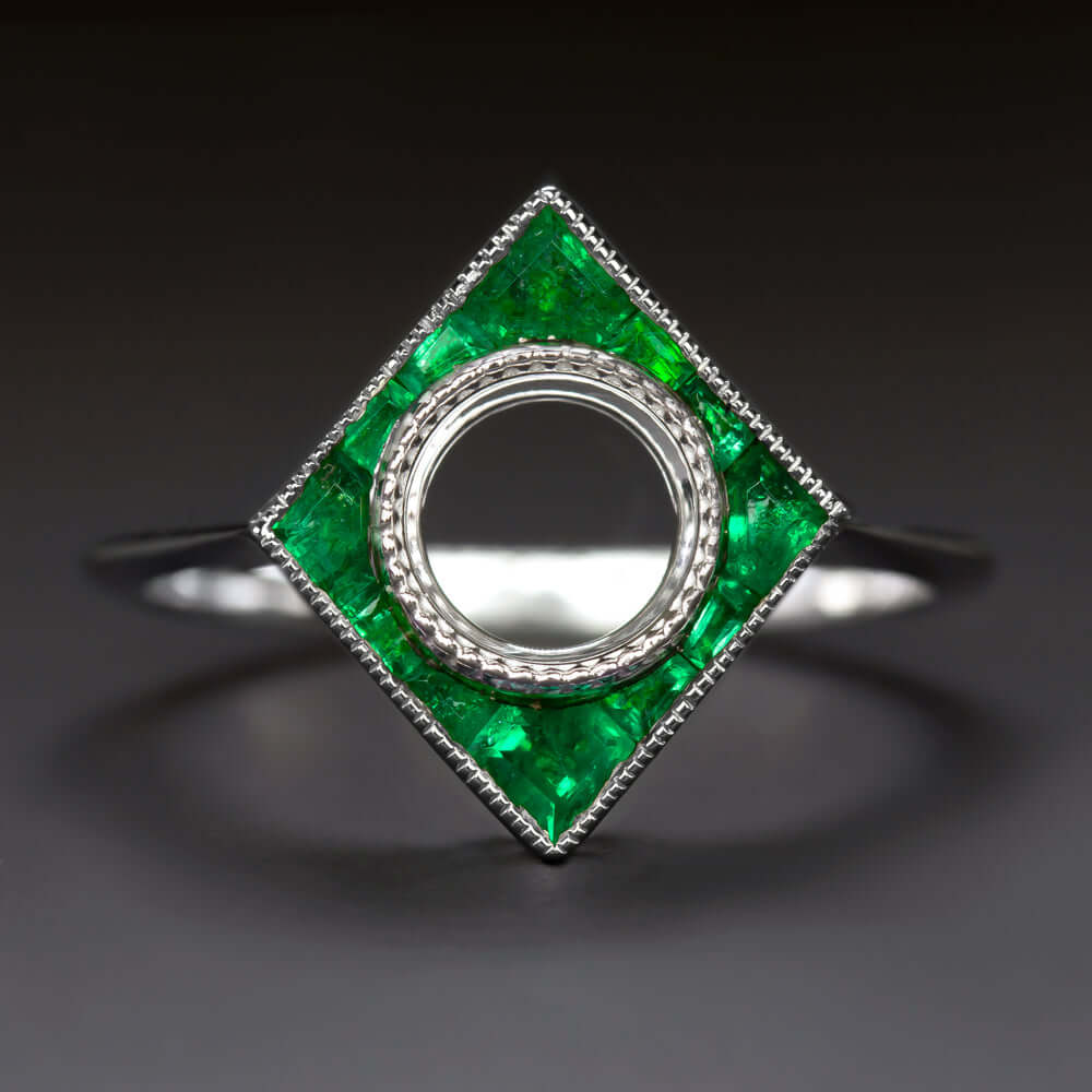 EMERALD 6.4mm ROUND ENGAGEMENT RING SETTING MOUNT ART DECO STYLE CALIBRE CUT