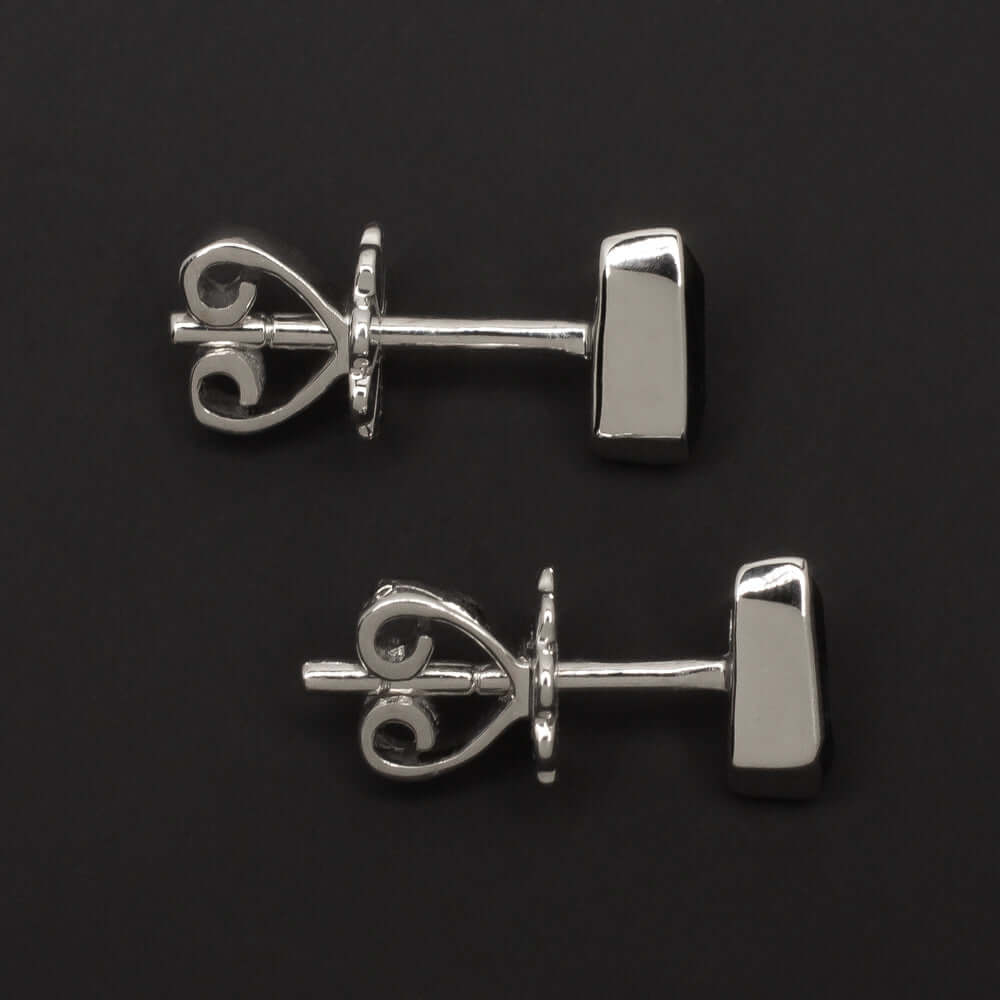 CUSTOM CUT KITE SHAPE SAPPHIRE STUD EARRINGS MINIMALIST GEOMETRIC 14K WHITE GOLD