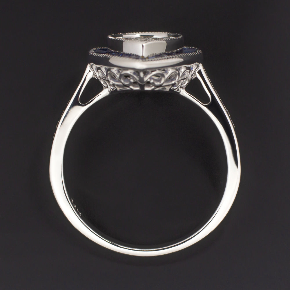 SAPPHIRE PEAR ENGAGEMENT RING SETTING HALO SEMI MOUNT VINTAGE STYLE ART DECO