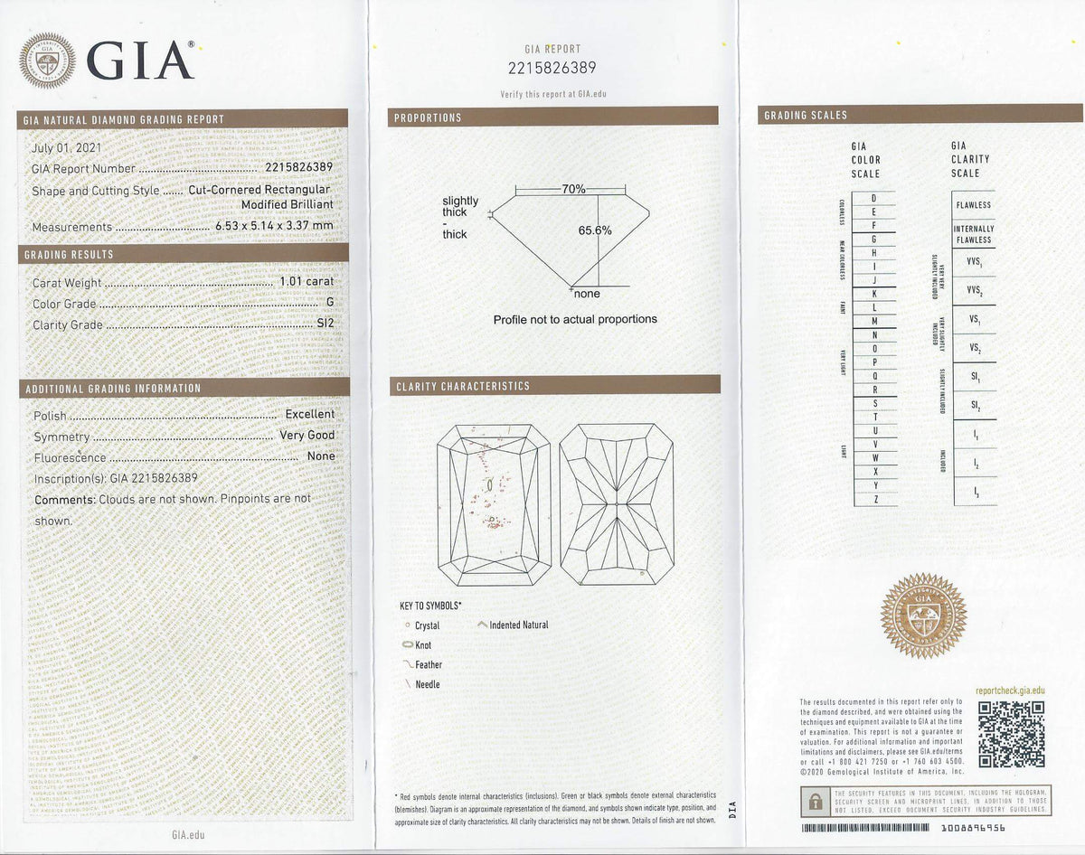 1ct GIA CERTIFIED G SI2 RADIANT CUT DIAMOND NATURAL LOOSE ENGAGEMENT 1 CARAT