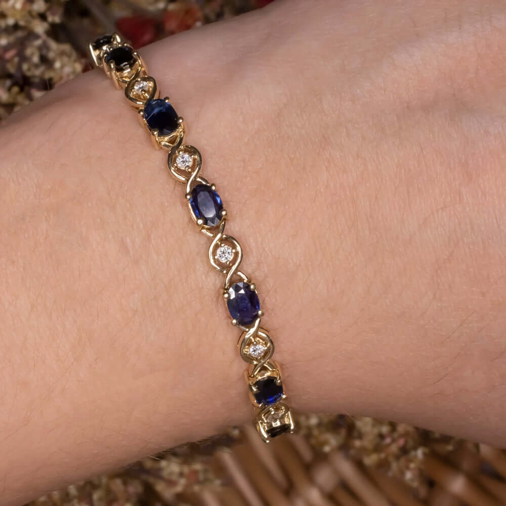 8.3ct SAPPHIRE DIAMOND TENNIS BRACELET YELLOW GOLD CLASSIC ANNIVERSARY JEWELRY Ivy & Rose