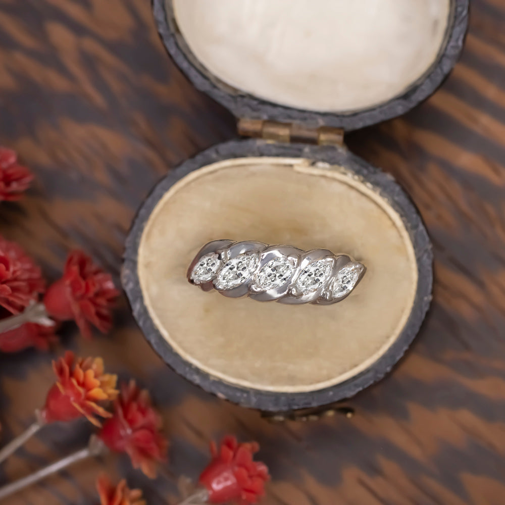 MARQUISE CUT DIAMOND STACKING BAND WEDDING RING COCKTAIL WHITE GOLD NATURAL .6ct