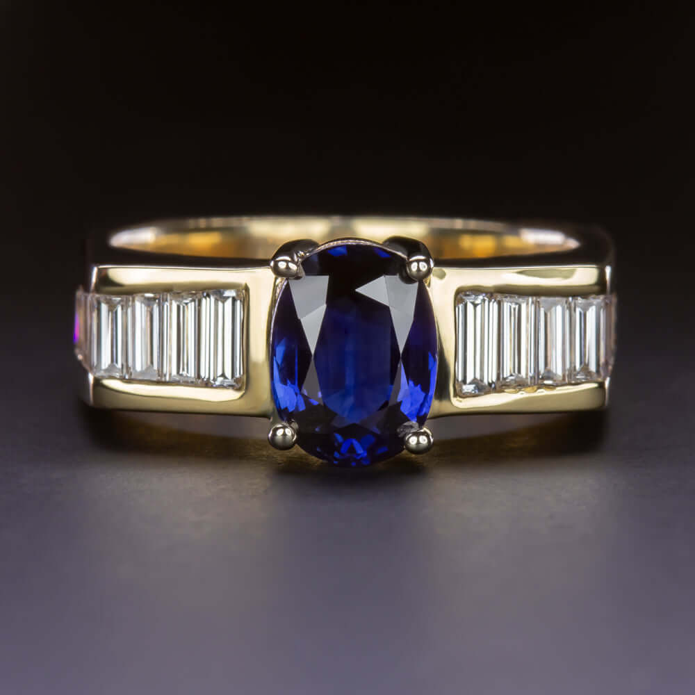 2.70c SAPPHIRE DIAMOND COCKTAIL RING 10 GRAM YELLOW GOLD SQUARE CHUNKY WIDE MENS