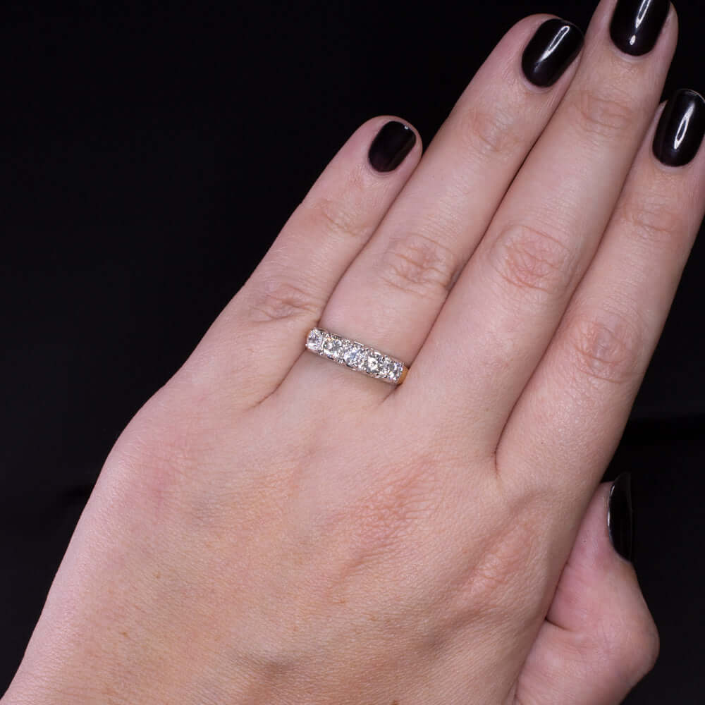 1 CARAT ESTATE DIAMOND WEDDING BAND 5 STONE RING NATURAL TWO TONE GOLD ROUND 1ct