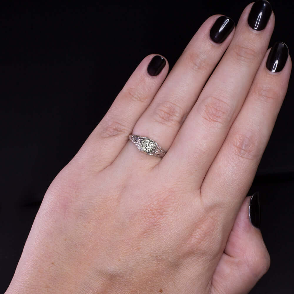 1/2ct F-G VS OLD EUROPEAN CUT DIAMOND PLATINUM ENGAGEMENT RING ART DECO VINTAGE