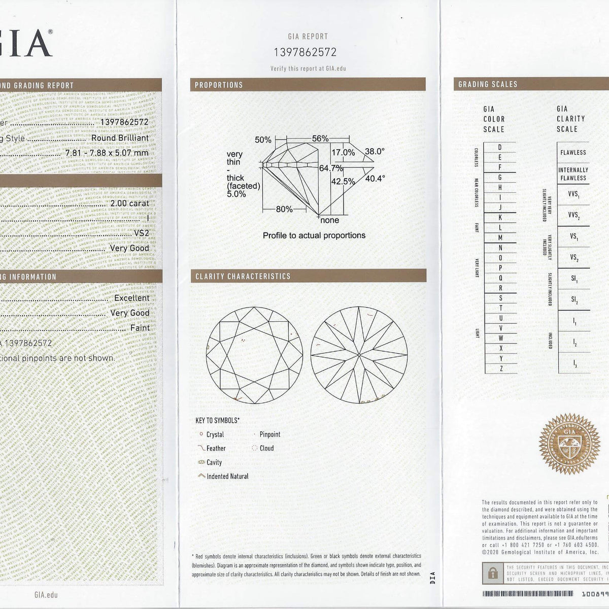 2 CARAT GIA CERTIFIED I VS2 ROUND BRILLIANT CUT LOOSE NATURAL ENGAGEMENT 2.00ct