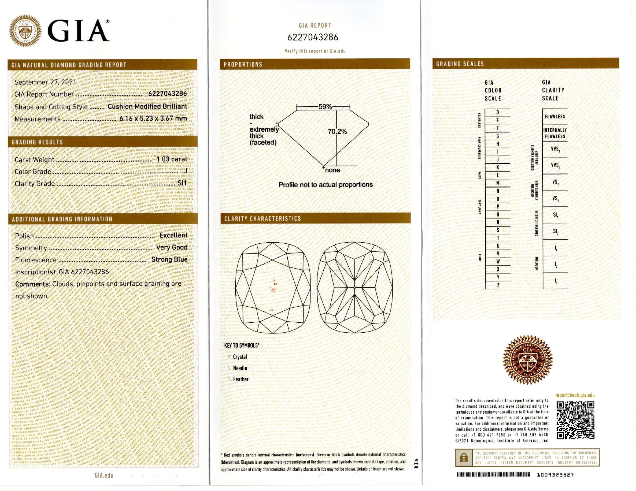 1 CARAT GIA CERTIFIED ELONGATED CUSHION CUT DIAMOND J SI1 LONG SHAPE MODERN 1ct