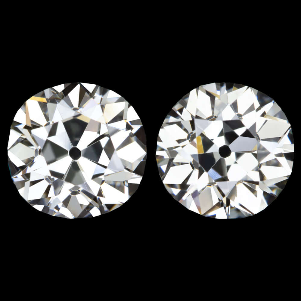 5.08ct K VS1-VS2 VINTAGE DIAMOND STUD EARRINGS OLD EUROPEAN CUT ANTIQUE 5 CARAT