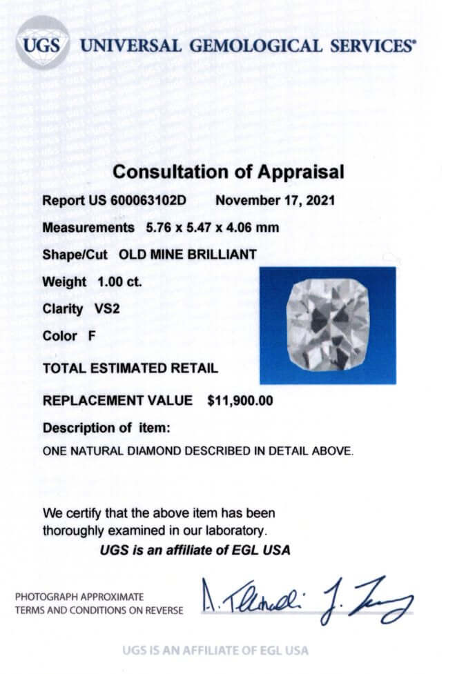 1 CARAT CERTIFID F VS2 OLD MINE CUT DIAMOND ANTIQUE NATURAL LOOSE VINTAGE 1ct