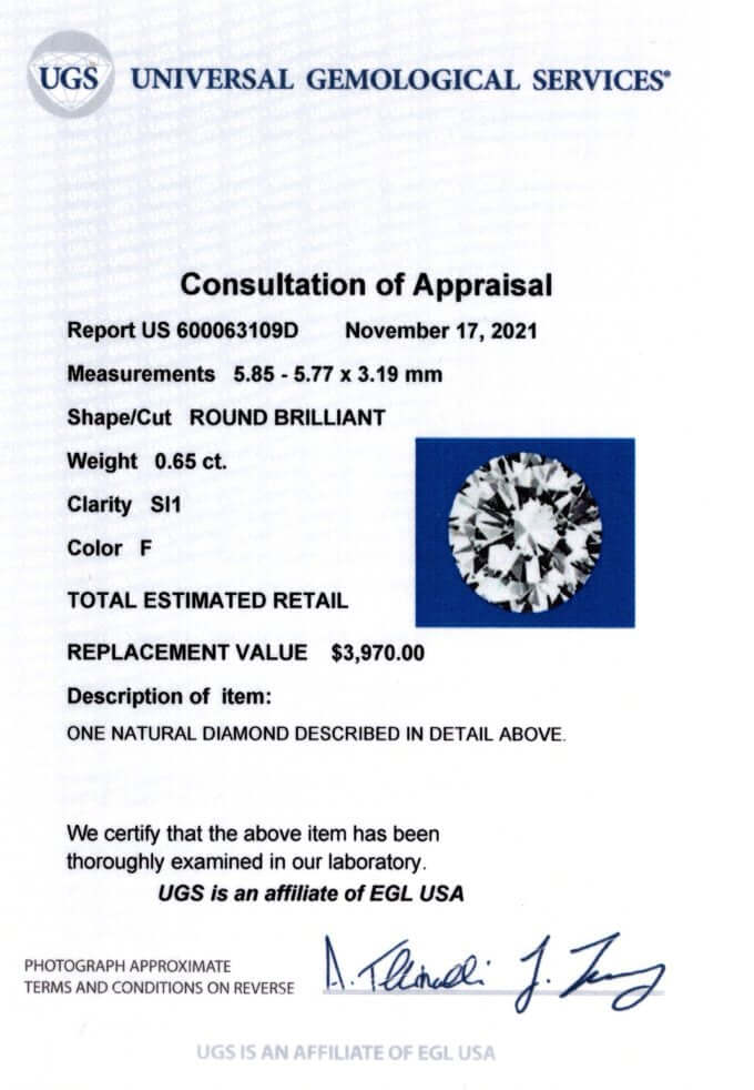 0.65c CERTIFIED F SI1 DIAMOND ROUND BRILLIANT CUT NATURAL LOOSE ENGAGEMENT 2/3ct