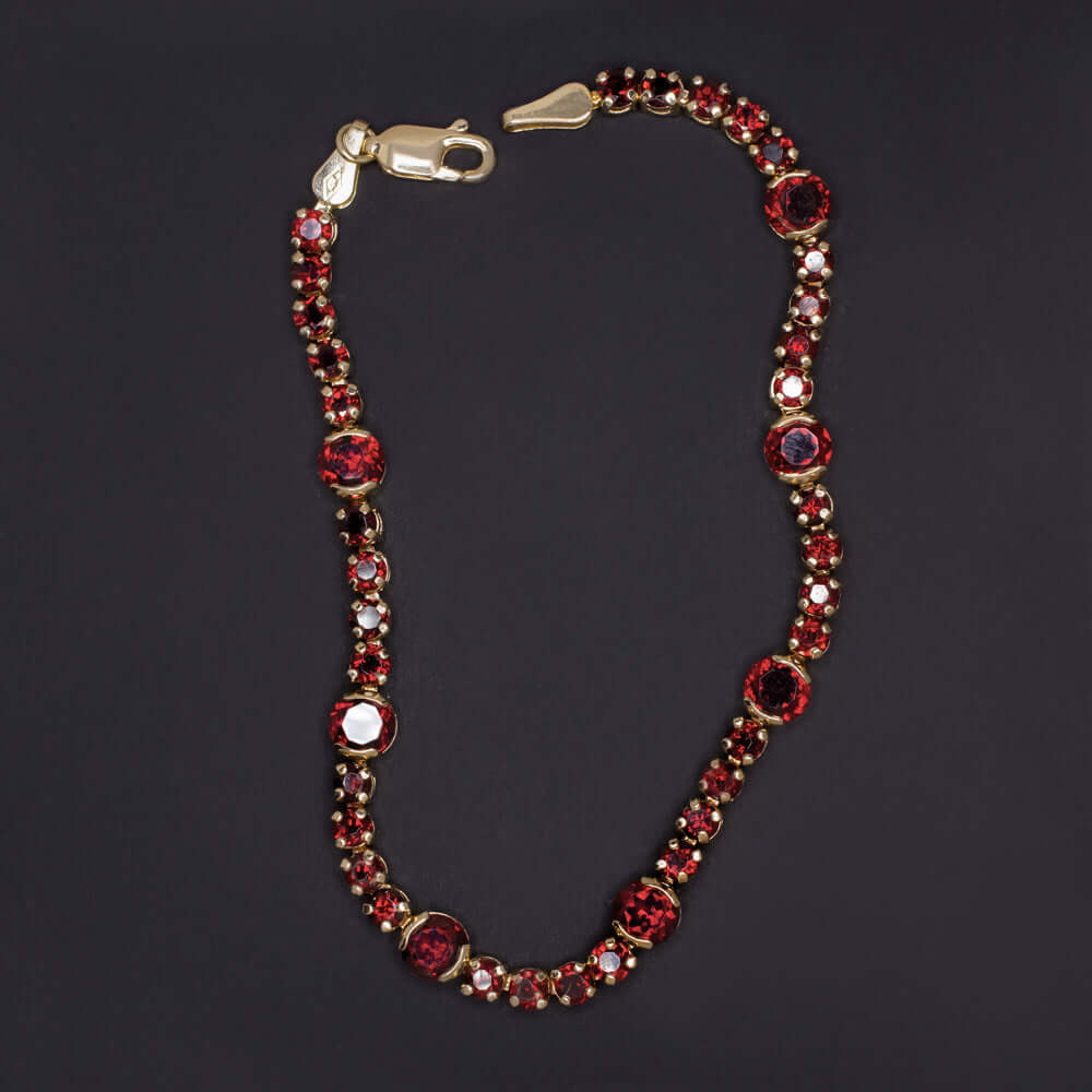 7.5 CARAT GARNET TENNIS BRACELET 14k YELLOW GOLD RED NATURAL CLASSIC ROUND CUT Ivy & Rose