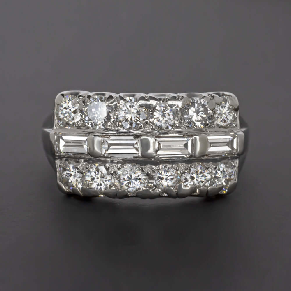 2.5 CARAT PLATINUM DIAMOND COCKTAIL BAND CLUSTER RING VINTAGE ESTATE 3 ROW 2.5ct