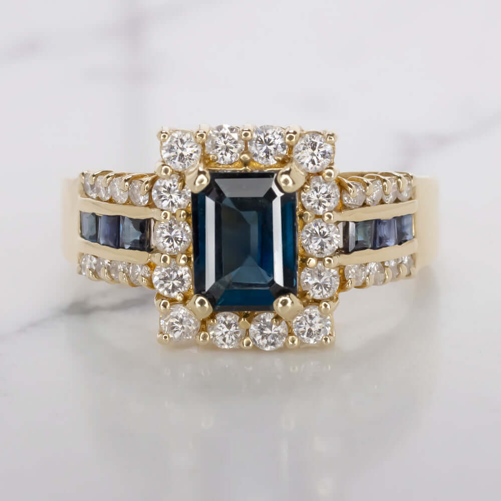 2.76ct SAPPHIRE DIAMOND COCKTAIL RING EMERALD CUT HALO STATEMENT CHUNKY ESTATE