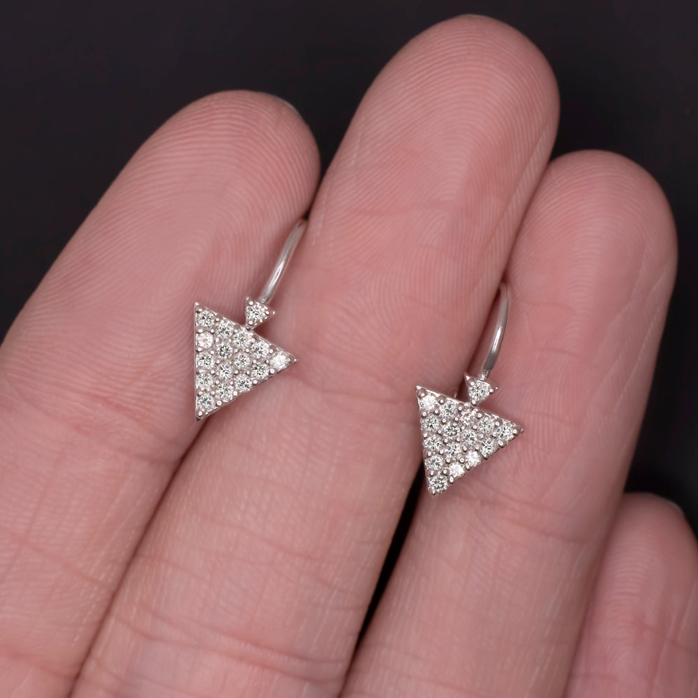 NATURAL DIAMOND DROP EARRINGS PAVE SHORT TRIANGE DANGLE 14K WHITE GOLD GEOMETRIC Ivy & Rose