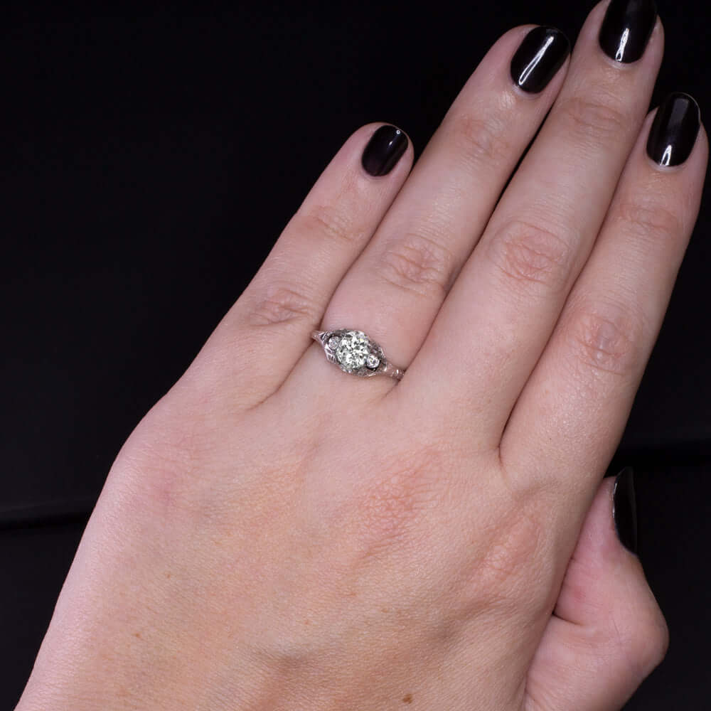 0.70ct OLD EUROPEAN CUT DIAMOND PLATINUM ENGAGEMENT RING VINTAGE FILIGREE ESTATE