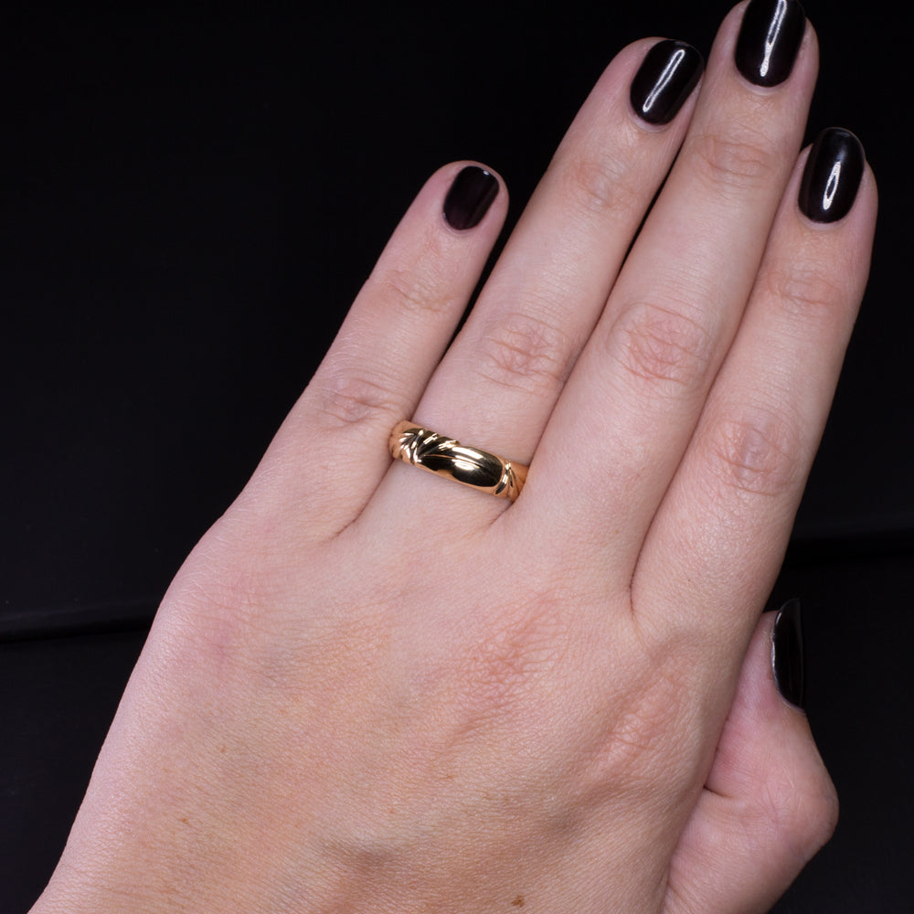 SOLID 14K YELLOW GOLD WEDDING BAND HAND ENGRAVED RING 6mm WIDE STACKING MENS