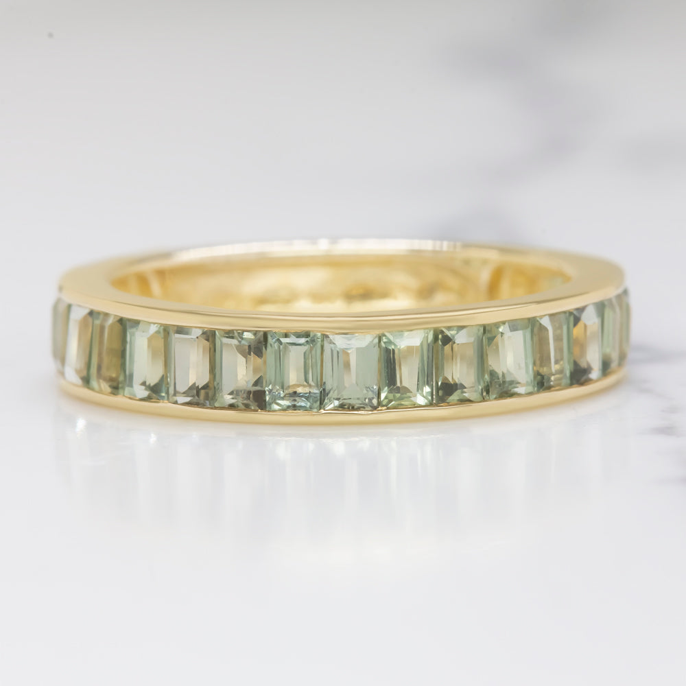 NATURAL GREEN SAPPHIRE STACKING RING 14k YELLOW GOLD WEDDING BAND BAGUETTE CUT